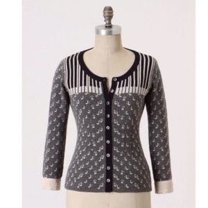 ANTHROPOLOGIE Field & Flower piano music note cardigan sweater cottagecore